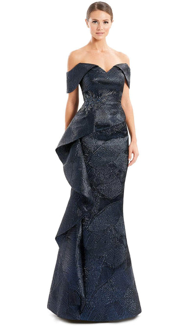 Alexander By Daymor 1653F22 - Sweetheart Ruffle Draped Evening Gown Special Occasion Dress 4 / Navy