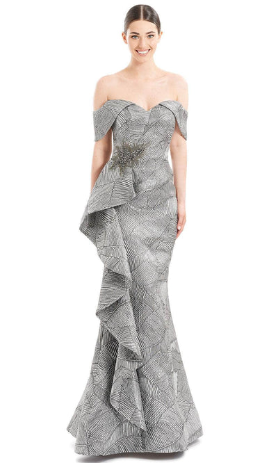 Alexander By Daymor 1653F22 - Sweetheart Ruffle Draped Evening Gown Special Occasion Dress 4 / Silver