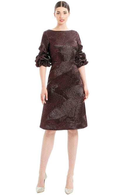 Alexander By Daymor 1654F22 - Ruffled Quarter Sleeve Formal Dress Special Occasion Dress 4 / Wine