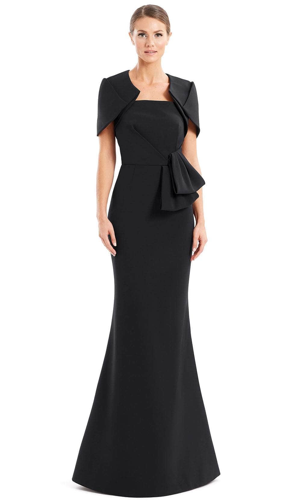 Alexander by Daymor 1656 - Peplum Detailed Straight-Across Neck Formal Gown With Jacket Evening Dresses 12 / Navy