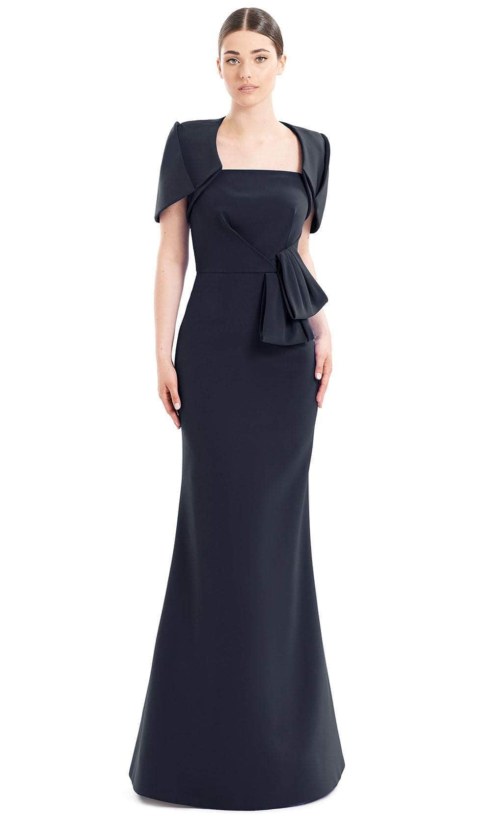 Alexander by Daymor 1656 - Peplum Detailed Straight-Across Neck Formal Gown With Jacket Evening Dresses 12 / Navy