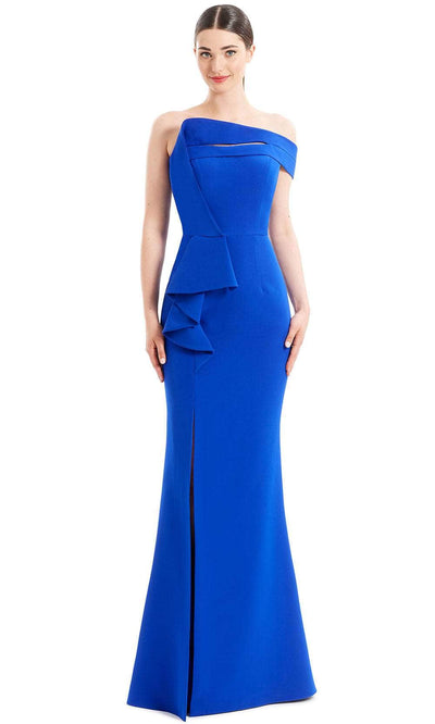 Alexander By Daymor 1660F22 - Draped Off-Shoulder Formal Gown Special Occasion Dress 4 / Blue