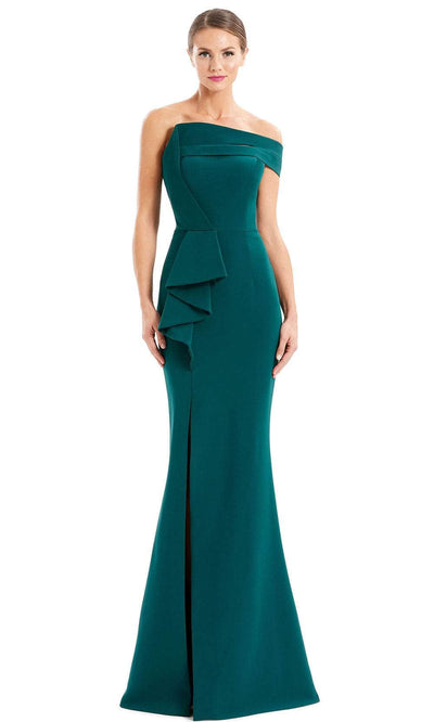 Alexander By Daymor 1660F22 - Draped Off-Shoulder Formal Gown Special Occasion Dress 4 / Forest