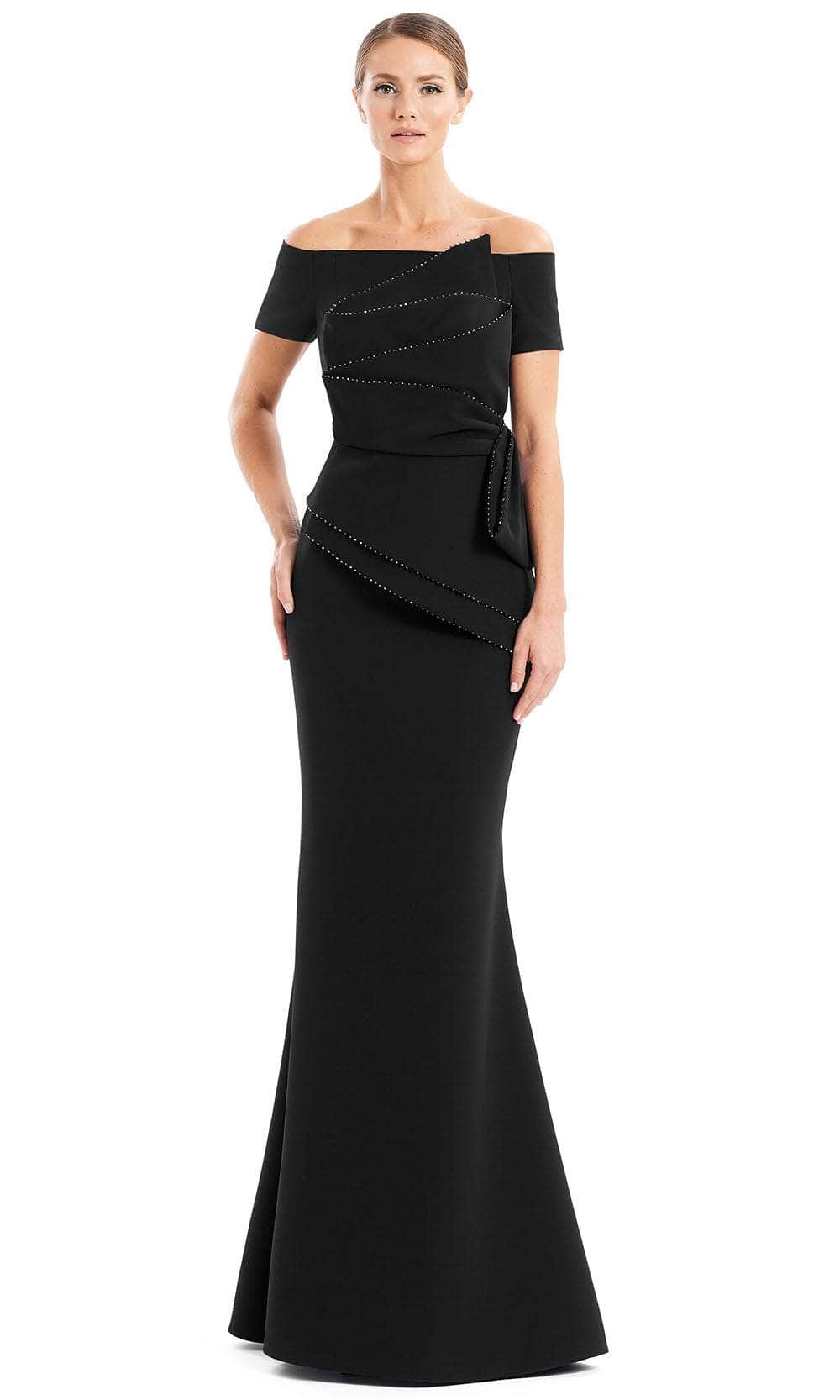 Alexander By Daymor 1661F22 - Off Shoulder Pleated Evening Gown Special Occasion Dress 4 / Black