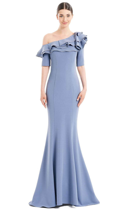 Alexander By Daymor 1663F22 - Ruffled One-Shoulder Formal Gown Special Occasion Dress 4 / Delphi Blue