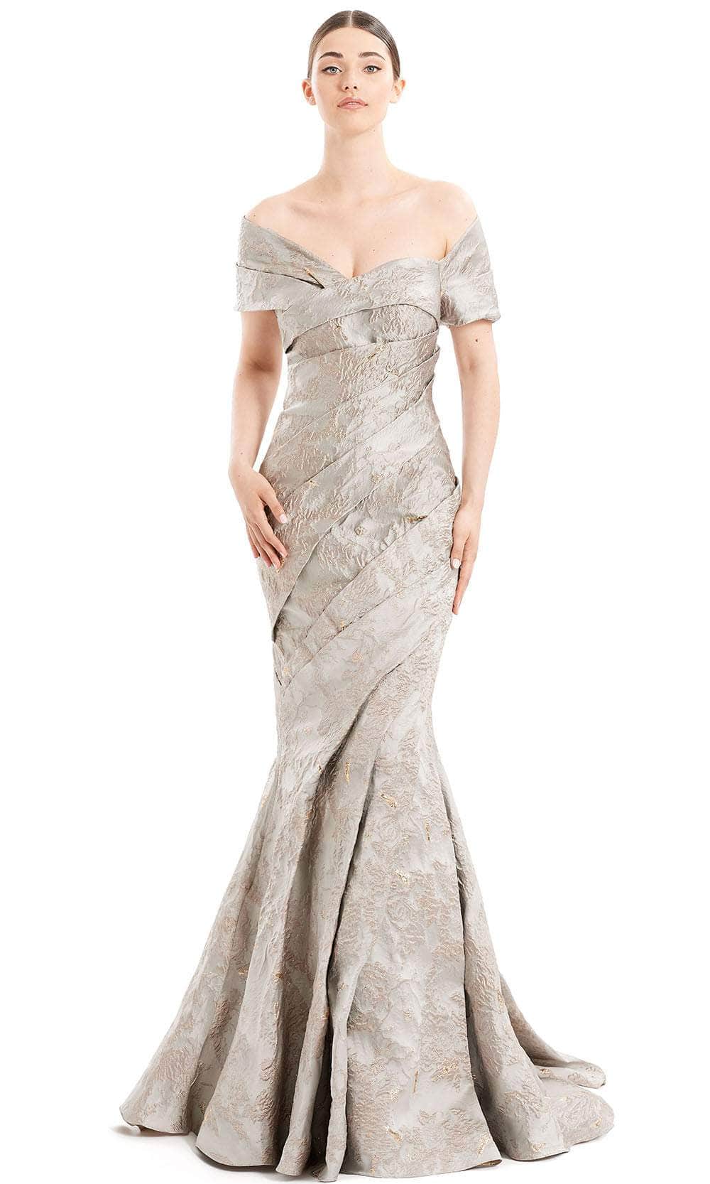 Alexander By Daymor 1666F22 - Faux Wrap Mermaid Gown Special Occasion Dress 4 / Silver Minkgold