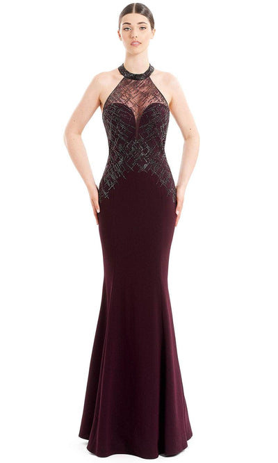 Alexander By Daymor 1672F22 - Illusion Halter Evening Dress Special Occasion Dress 4 / Aubergine