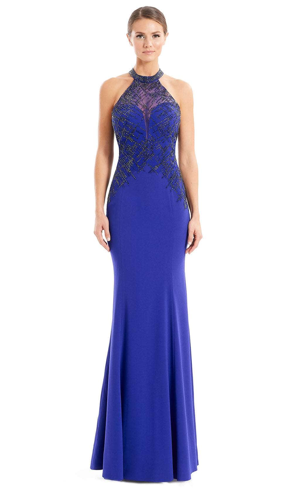 Alexander By Daymor 1672F22 - Illusion Halter Evening Dress Special Occasion Dress 4 / Sapphire