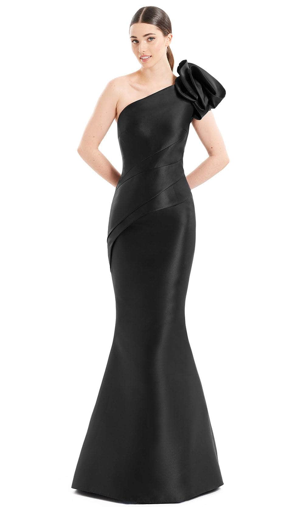 Alexander By Daymor 1673F22 - Asymmetric Pleated Peplum Evening Gown Special Occasion Dress 4 / Black