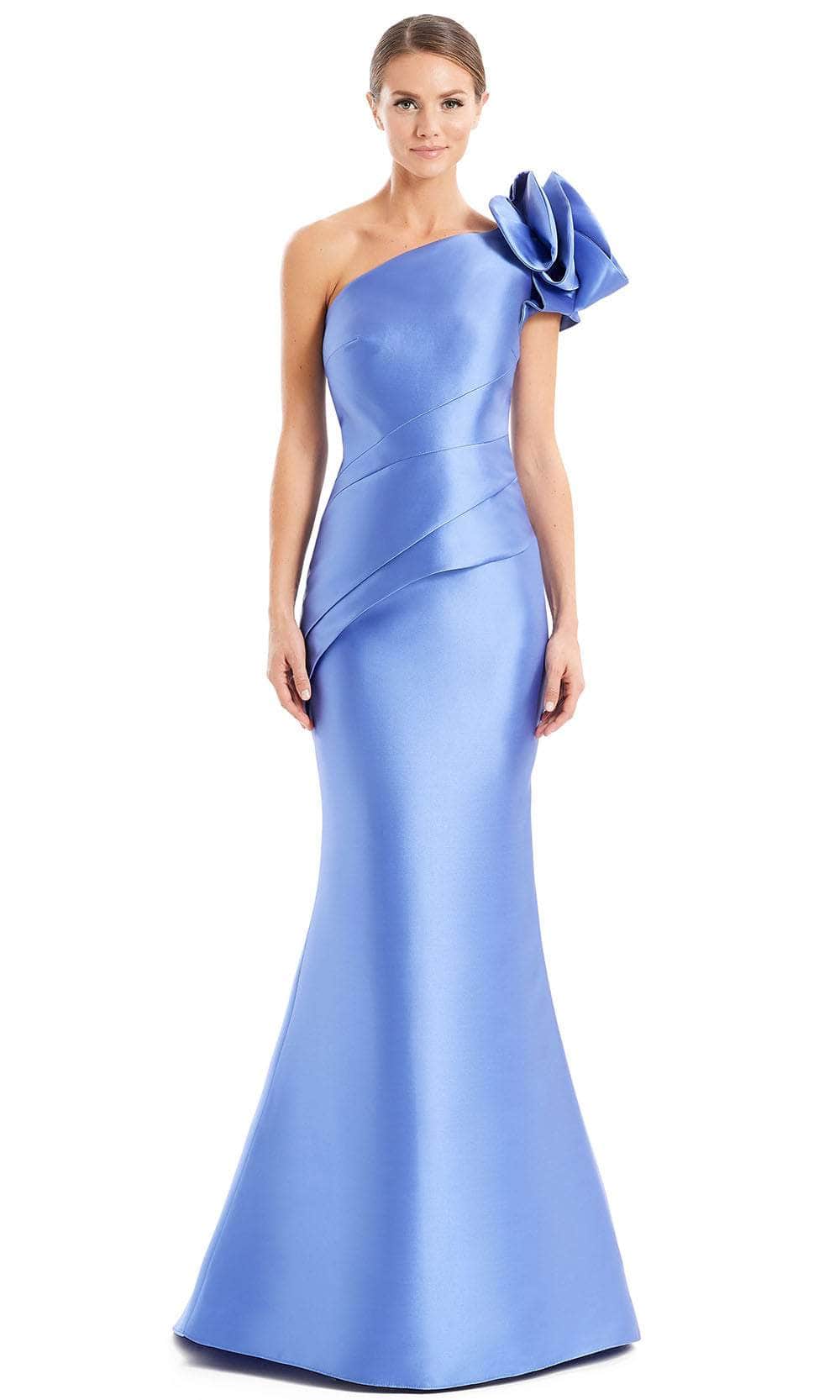 Alexander By Daymor 1673F22 - Asymmetric Pleated Peplum Evening Gown Special Occasion Dress 4 / Periwinkle