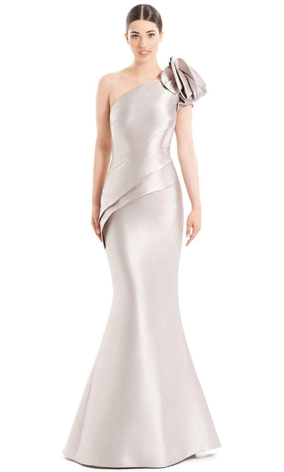 Alexander By Daymor 1673F22 - Asymmetric Pleated Peplum Evening Gown Special Occasion Dress 4 / Silver/Taupe