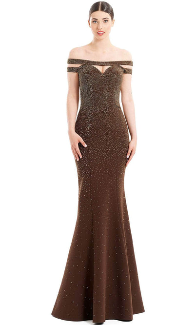 Alexander By Daymor 1679F22 - Off Shoulder Beaded Evening Gown Special Occasion Dress 4 / Chestnut