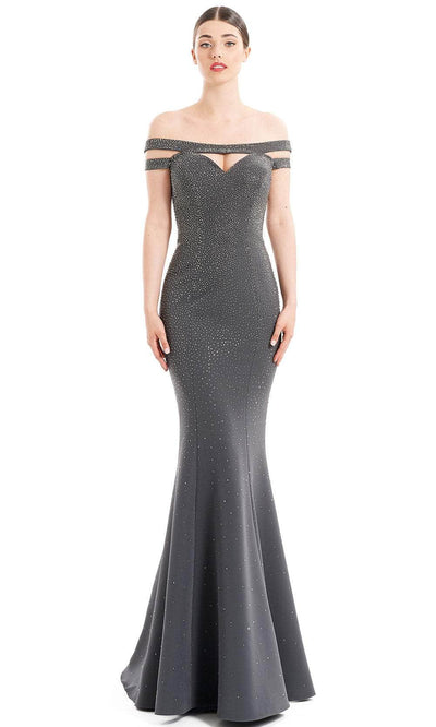 Alexander By Daymor 1679F22 - Off Shoulder Beaded Evening Gown Special Occasion Dress 4 / Hematite