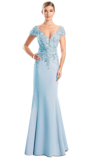 Alexander by Daymor 1752S23 - Modest V Neck Lace Formal Gown Evening Dresses 00 / Glacier Blue