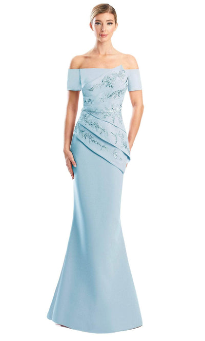 Alexander by Daymor 1753S23 - Off Shoulder Pleated Formal Gown Evening Dresses 00 / Glacier Blue