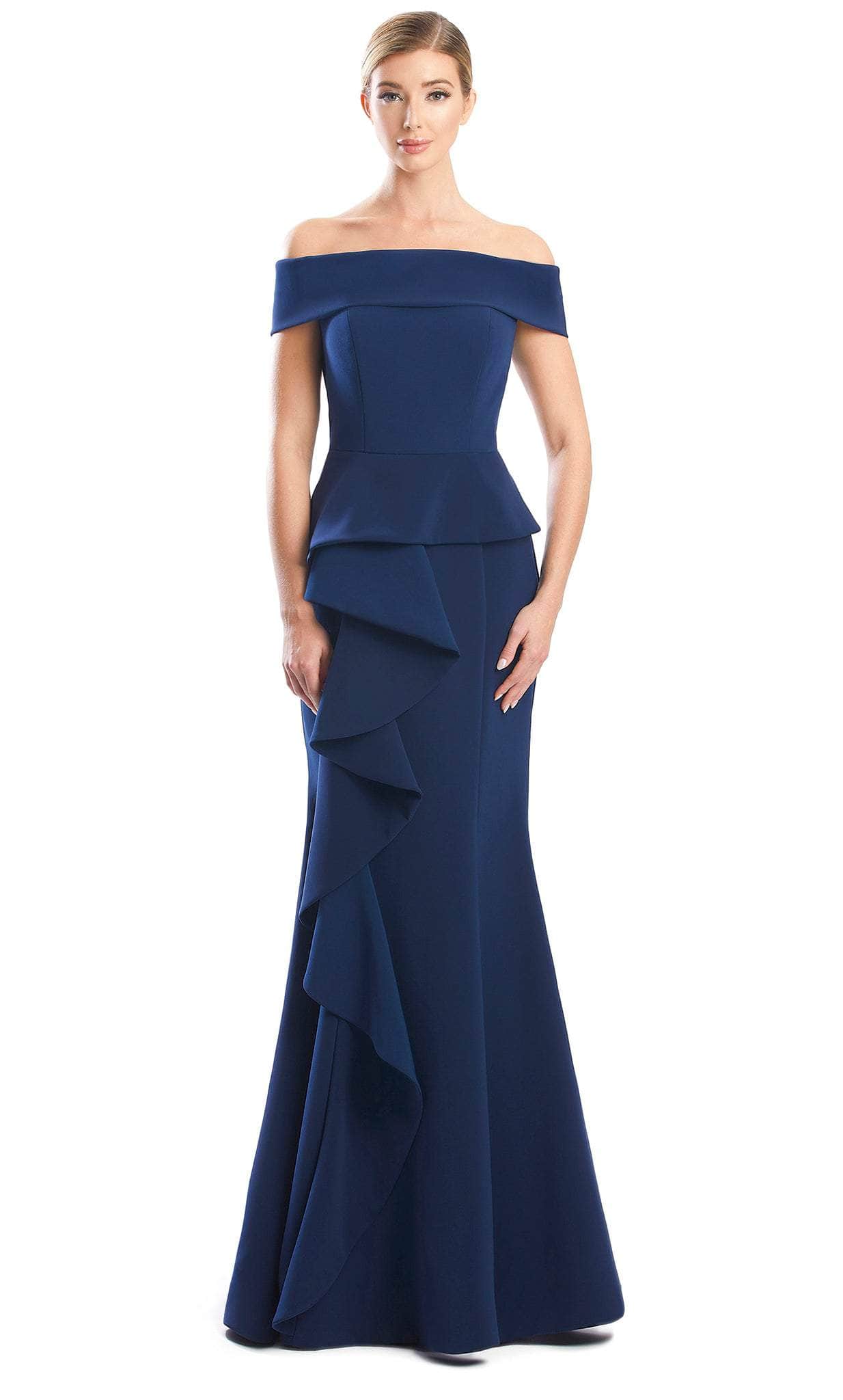 Alexander by Daymor 1756S23 - Minimalistic Off Shoulder Gown Evening Dresses 00 / Navy