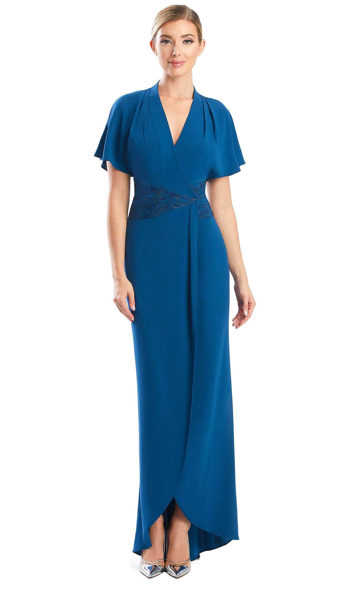 Alexander by Daymor 1760S23 - Flutter Sleeves Formal Dress Evening Dresses 00 / Teal Blue