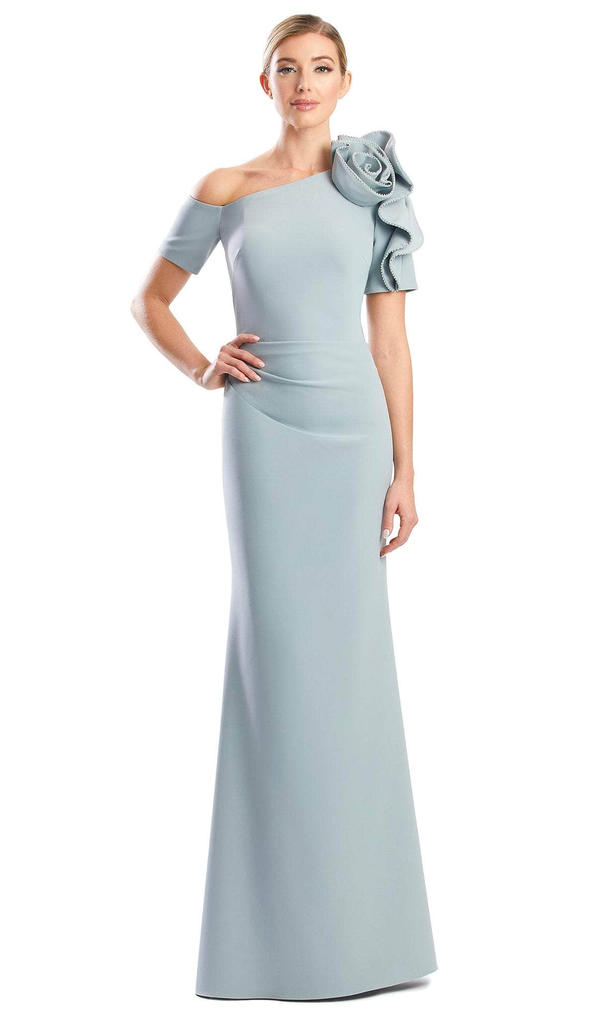 Alexander by Daymor 1762S23 - Rose-Detailed Asymmetrical Formal Gown Evening Dresses 00 / Sage