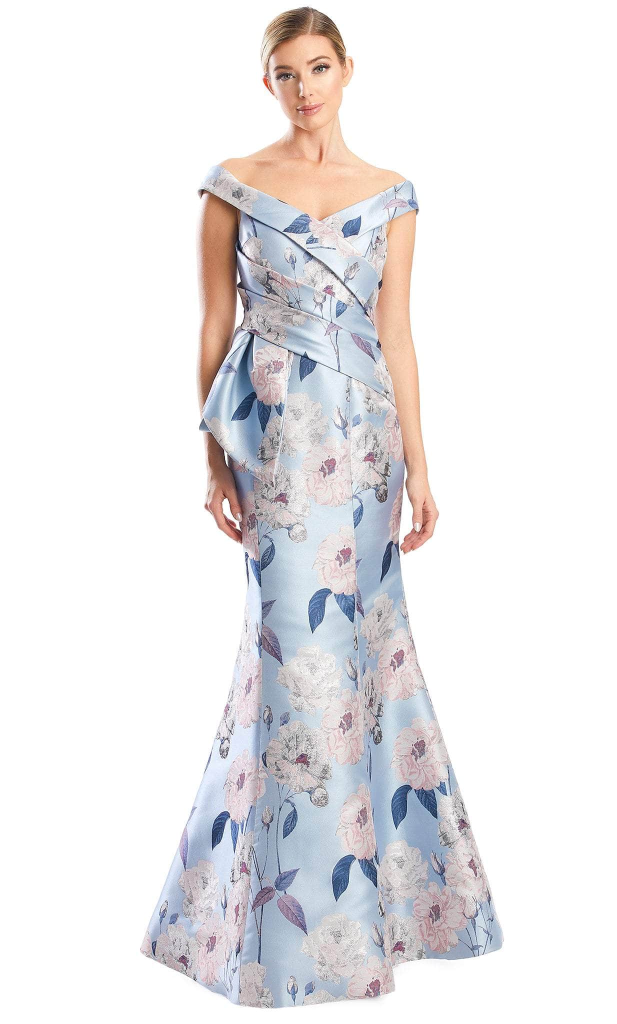 Alexander by Daymor 1767S23 - Floral Printed Evening Gown Evening Dresses 00 / Cielo/Multi