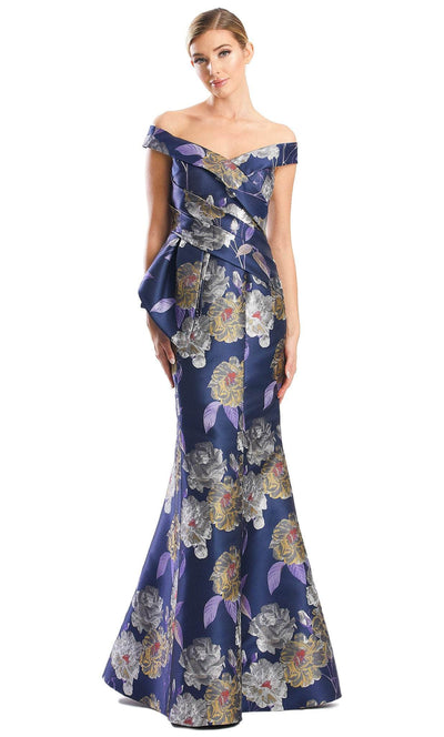 Alexander by Daymor 1767S23 - Floral Printed Evening Gown Evening Dresses 00 / Navy/Multi