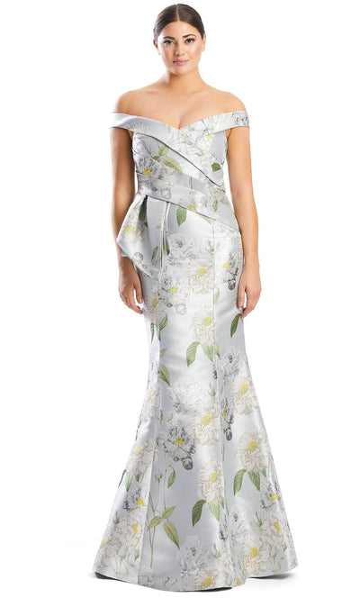 Alexander by Daymor 1767S23 - Floral Printed Evening Gown Evening Dresses 00 / Silver/Multi
