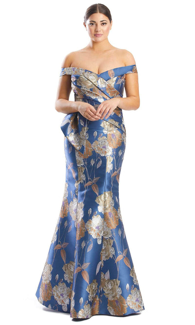 Alexander by Daymor 1767S23 - Floral Printed Evening Gown Evening Dresses 00 / Steelblue/Multi