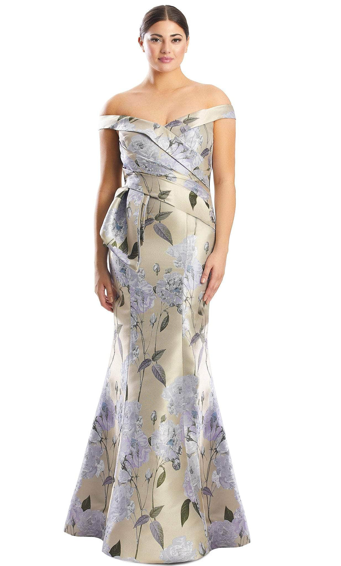 Alexander by Daymor 1767S23 - Off-Shoulder Floral Evening Dress Evening Dresses 00 / Taupe/Multi