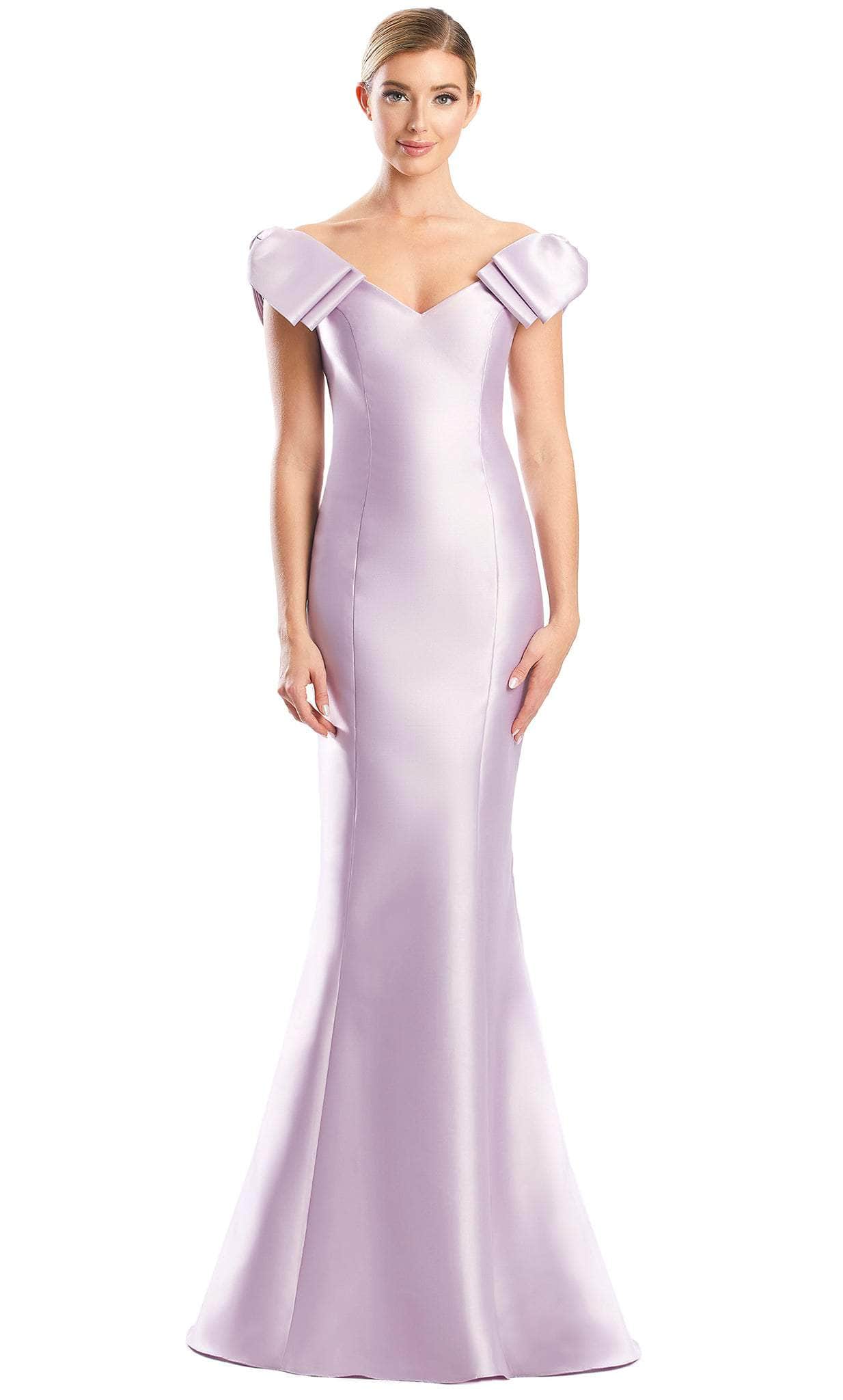Alexander by Daymor 1773S23 - Bow Appliqued Sleeves Formal Dress Evening Dresses 00 / Lilac
