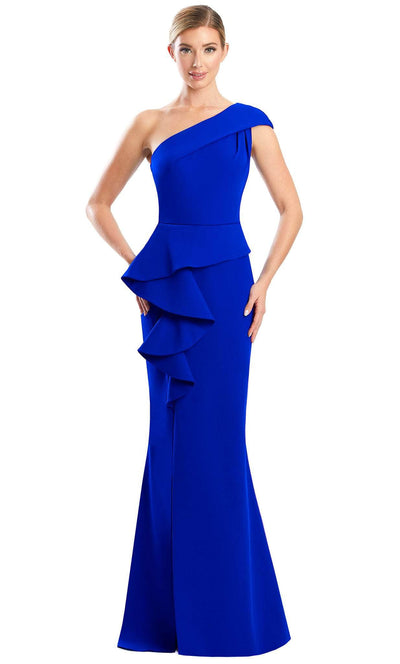 Alexander by Daymor 1781S23 - Asymmetrical Neck Minimalist Evening Gown Evening Dresses 00 / Blue