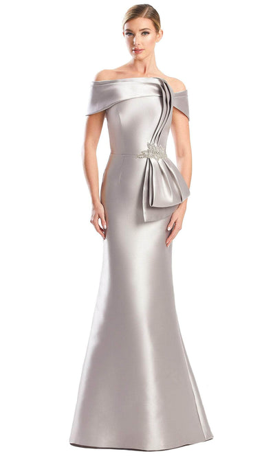 Alexander by Daymor 1783S23 - Fold over Off-Shoulder Formal Dress Evening Dresses 00 / Silver/Taupe