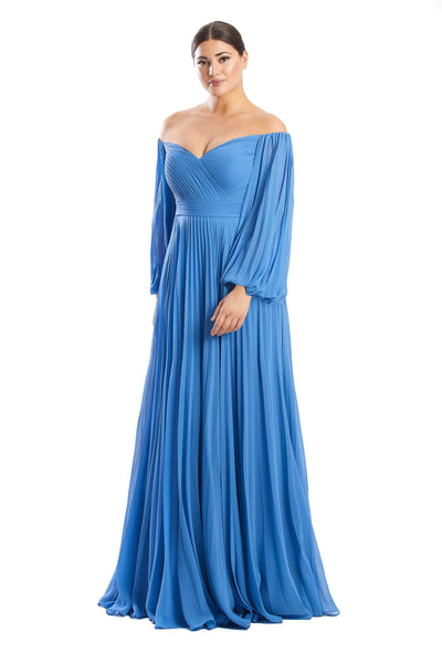 Alexander by Daymor 1792S23 - Bishop Sleeved Formal Dress Evening Dresses 00 / Bluebird