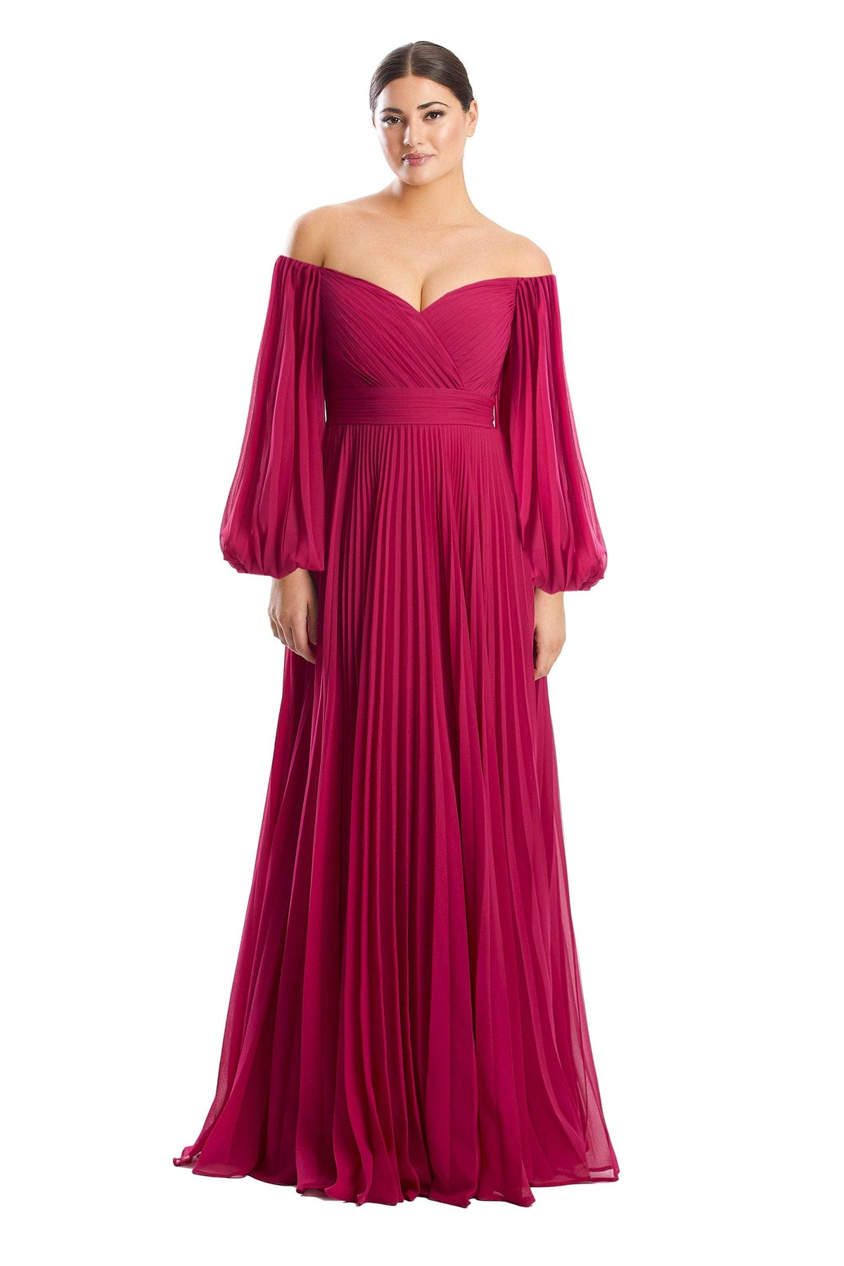 Alexander by Daymor 1792S23 - Long Chiffon A-Line Dress - Plain, Long Sleeves, Back Zipper, Full Length ADASA Alexander by Daymor 1792S23 - Long Chiffon A-Line Dress - Plain, Long Sleeves, Back Zipper, Full Length ADASA