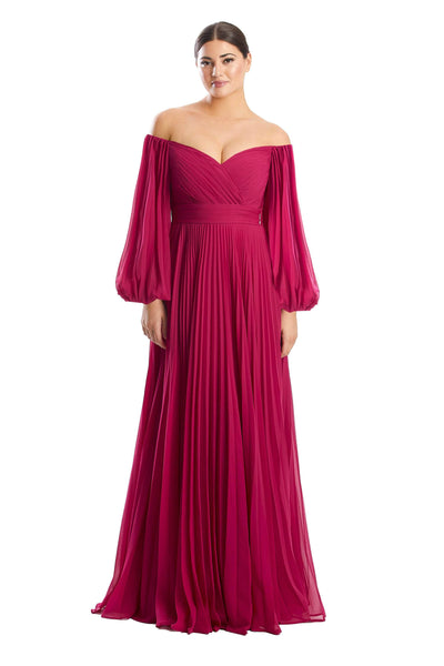 Alexander by Daymor 1792S23 - Bishop Sleeved Formal Dress Evening Dresses 00 / Cranberry