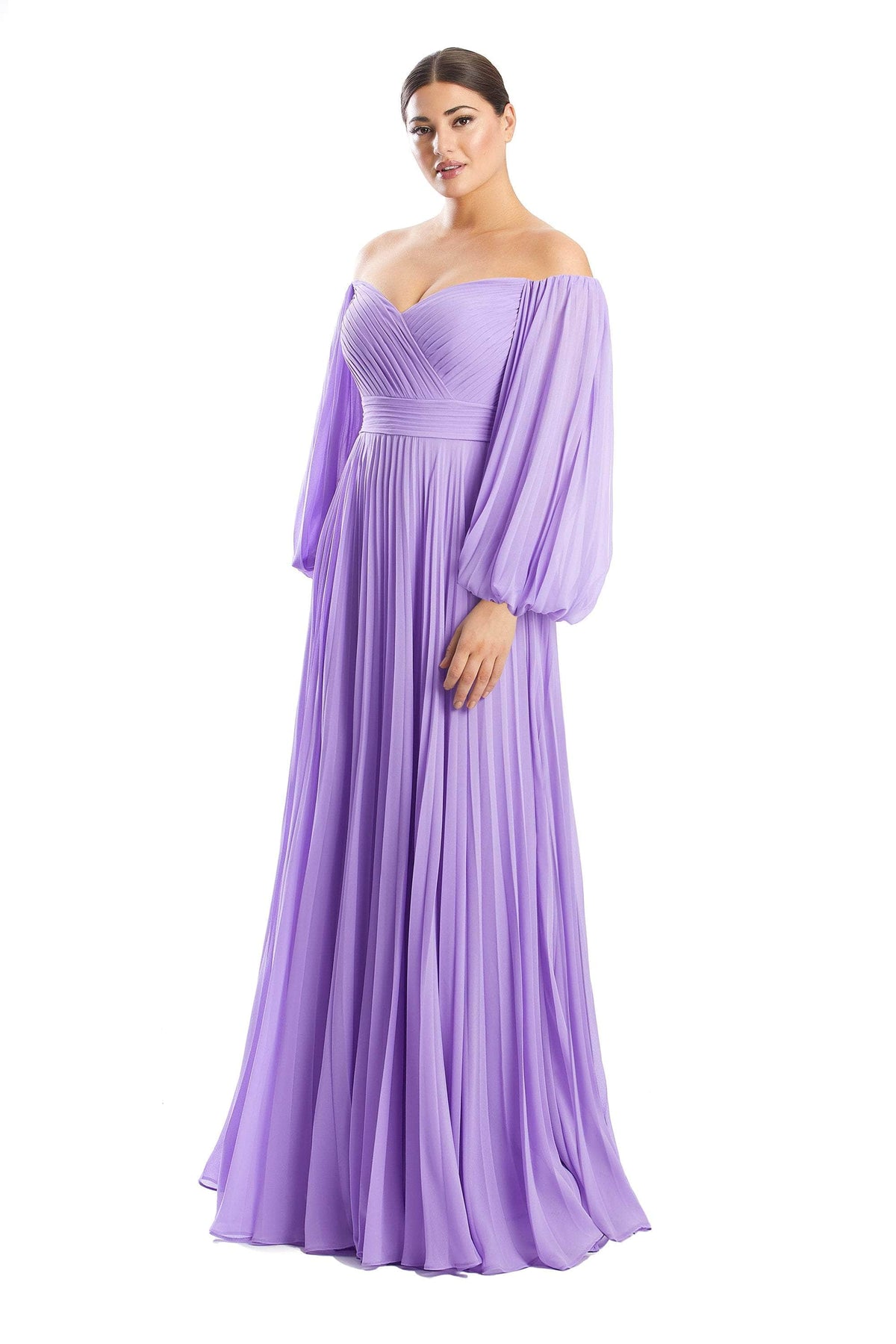 Alexander by Daymor 1792S23 - Bishop Sleeved Formal Dress Evening Dresses 00 / Lavender Mist