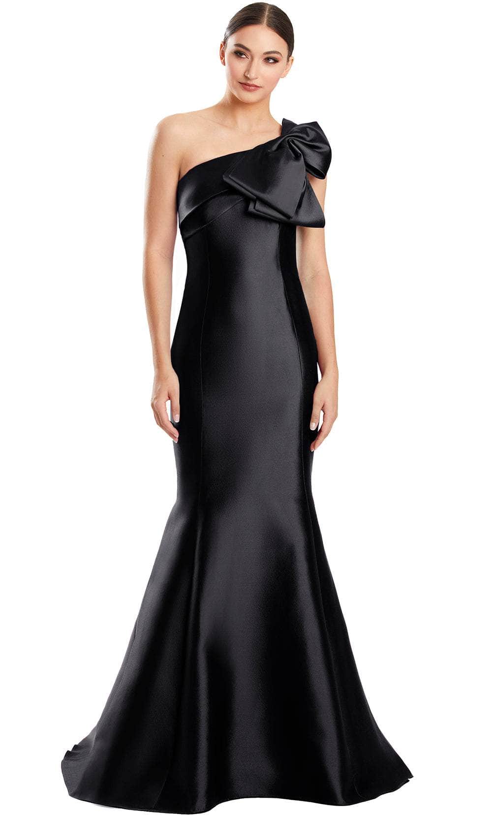 Alexander by Daymor 1850F23 - Bow Accent Asymmetric Evening Gown 00 / Black