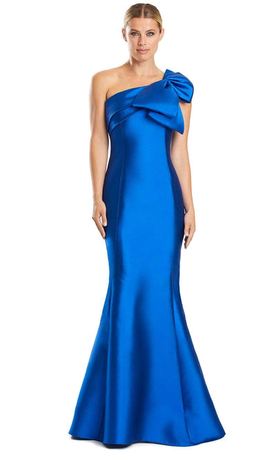 Alexander by Daymor 1850F23 - Bow Accent Asymmetric Evening Gown 00 / Blue