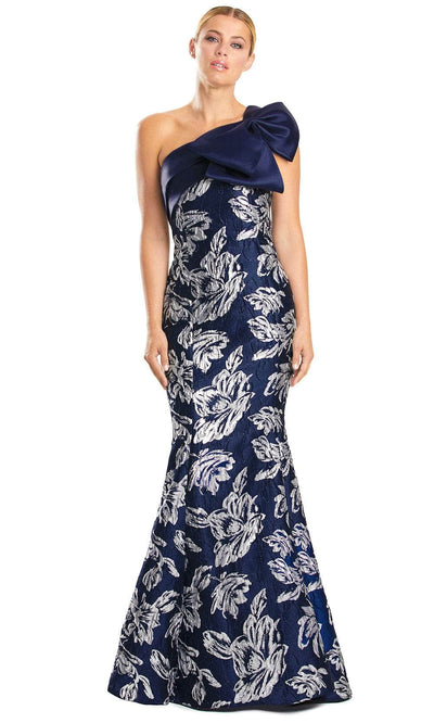 Alexander by Daymor 1851F23 - Bow Accented Prom Dress 00 / Navy/Silver