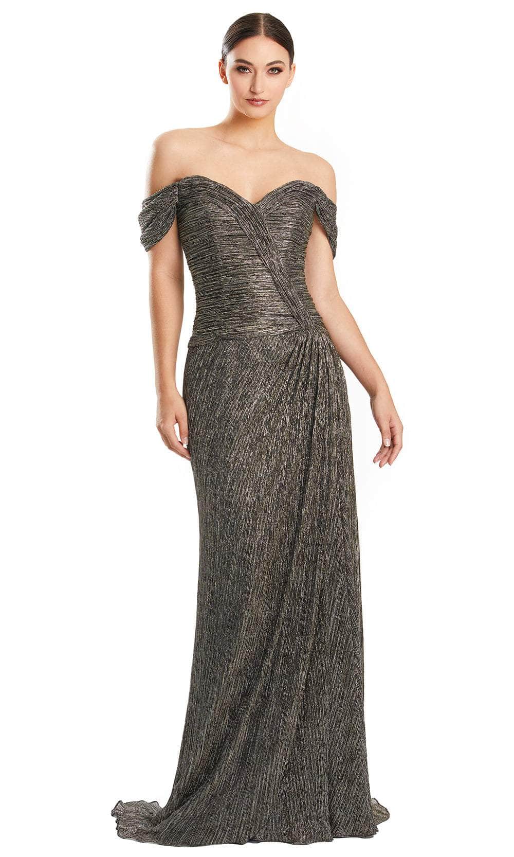 Alexander by Daymor 1858F23 - Off-Shoulder Ruched Prom Dress Special Occasion Dress 00 / Bronze
