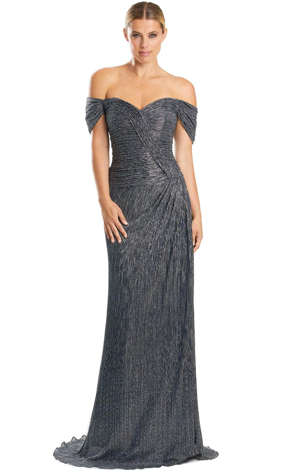 Alexander by Daymor 1858F23 - Off-Shoulder Ruched Prom Dress Special Occasion Dress 00 / Silver