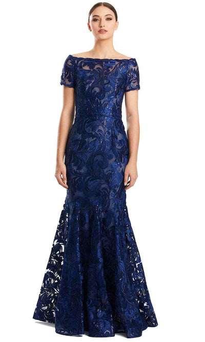Alexander by Daymor 1859F23 - Lace Applique Long Dress 00 / Navy