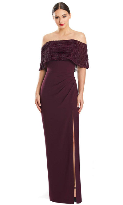 Alexander by Daymor 1883F23 - Beaded Off Shoulder Evening Gown 00 / Wine