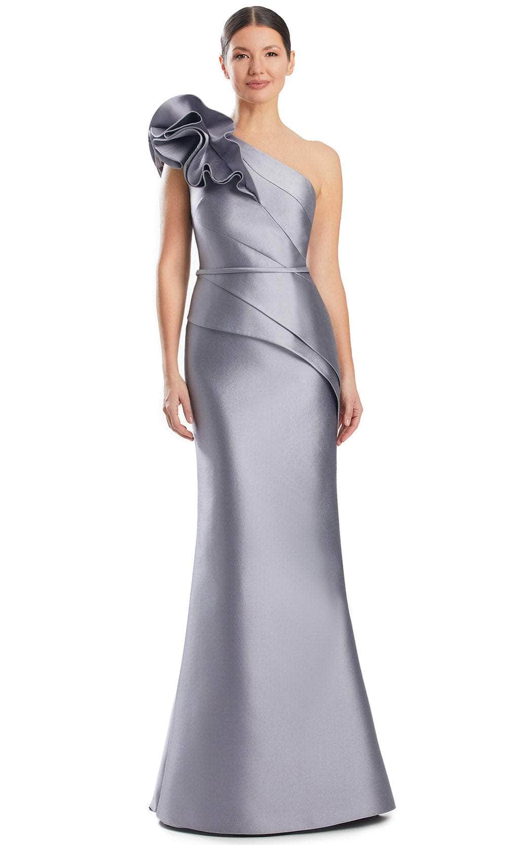 Alexander by Daymor 1951S24 - Asymmetric Pleated Evening Dress Evening Dresses 4 /  Silver