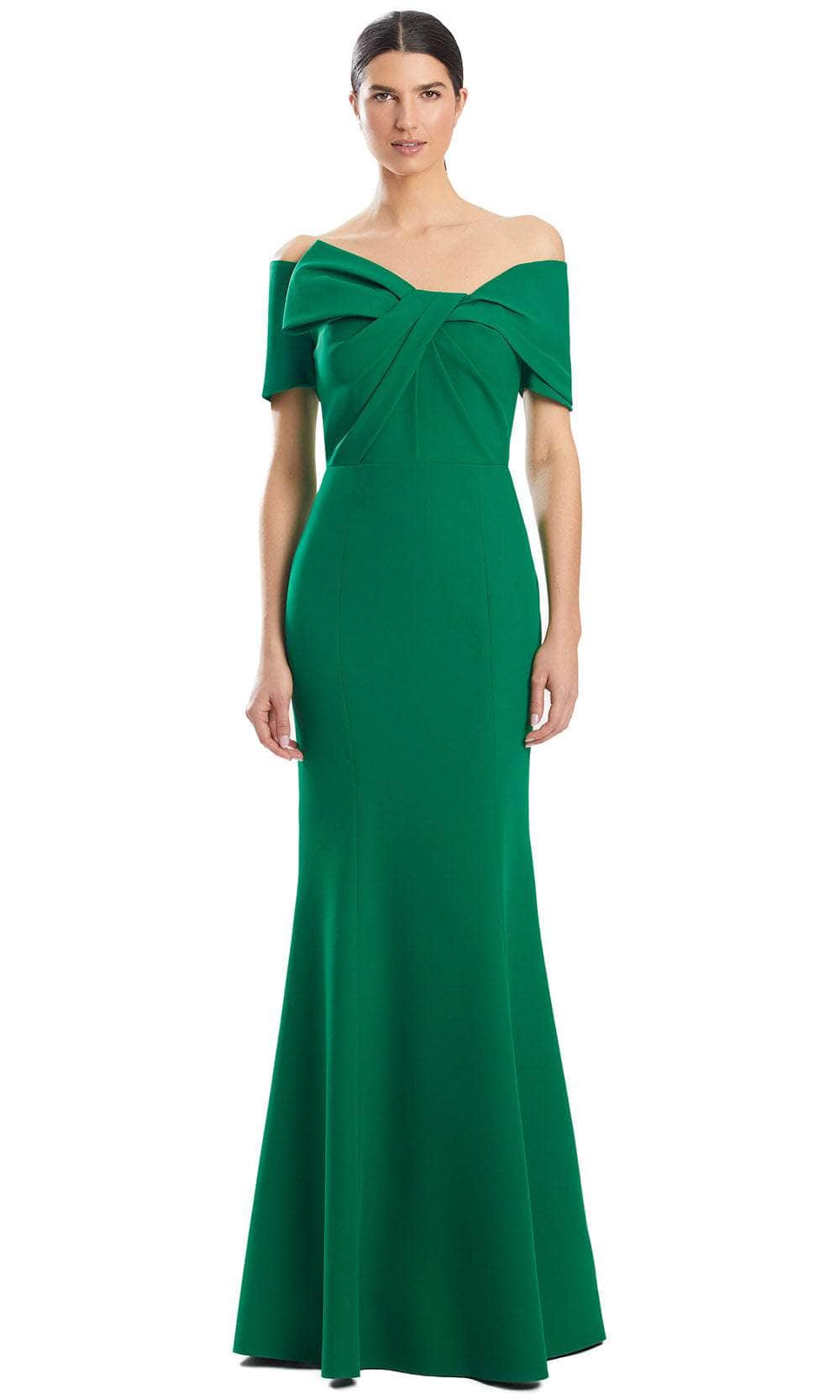 Alexander by Daymor 1954S24 - Short Sleeve Fitted Evening Dress Mother of the Bride Dresses 4 /  Emerald
