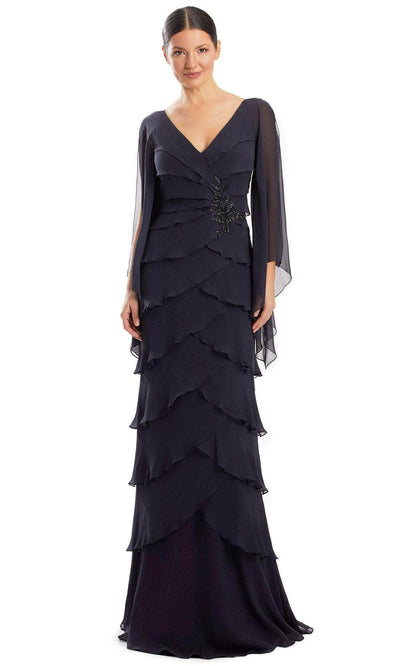 Alexander by Daymor 1957S24 - Long Sleeve Tiered Evening Dress Evening Dresses 4 /  Black