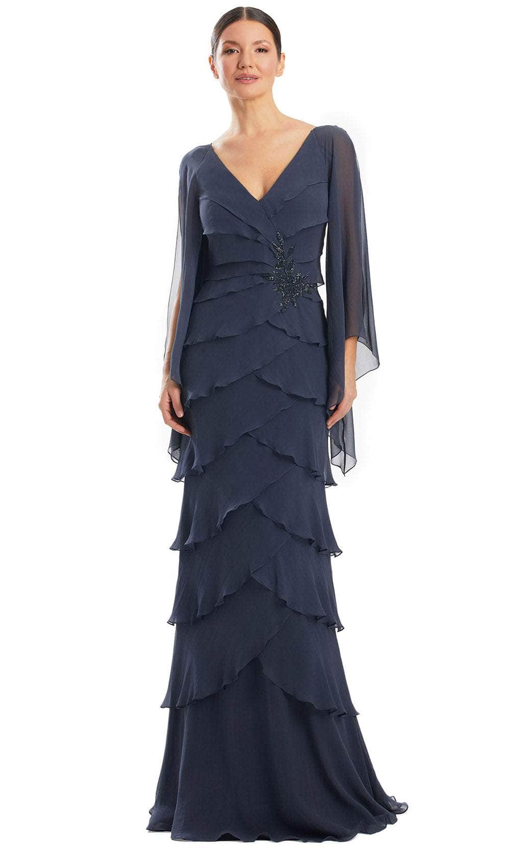 Alexander by Daymor 1957S24 - Long Sleeve Tiered Evening Dress Evening Dresses 4 /  Graphite