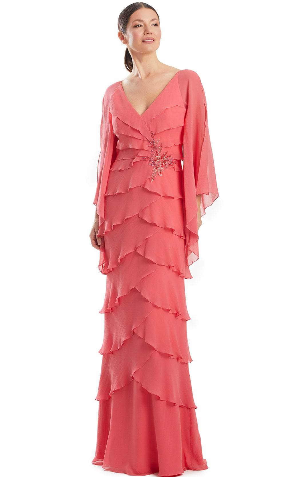 Alexander by Daymor 1957S24 - Long Sleeve Tiered Evening Dress Evening Dresses 4 /  Melon