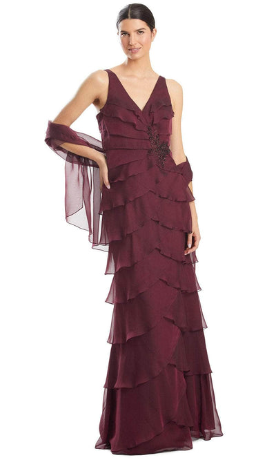 Alexander by Daymor 1958S24 - V-Neck Column Gown Prom Dresses 4 /  Wine