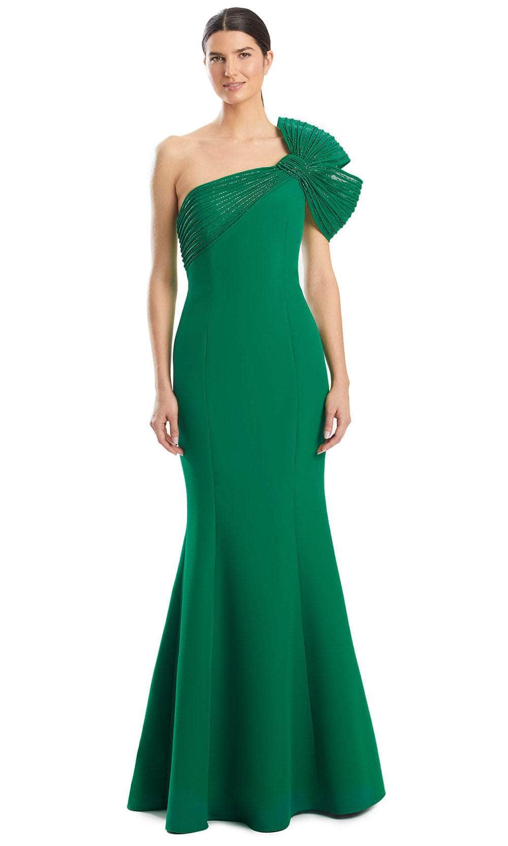 Alexander by Daymor 1964S24 - One Shoulder Seamed Evening Dress Evening Dresses 4 /  Emerald