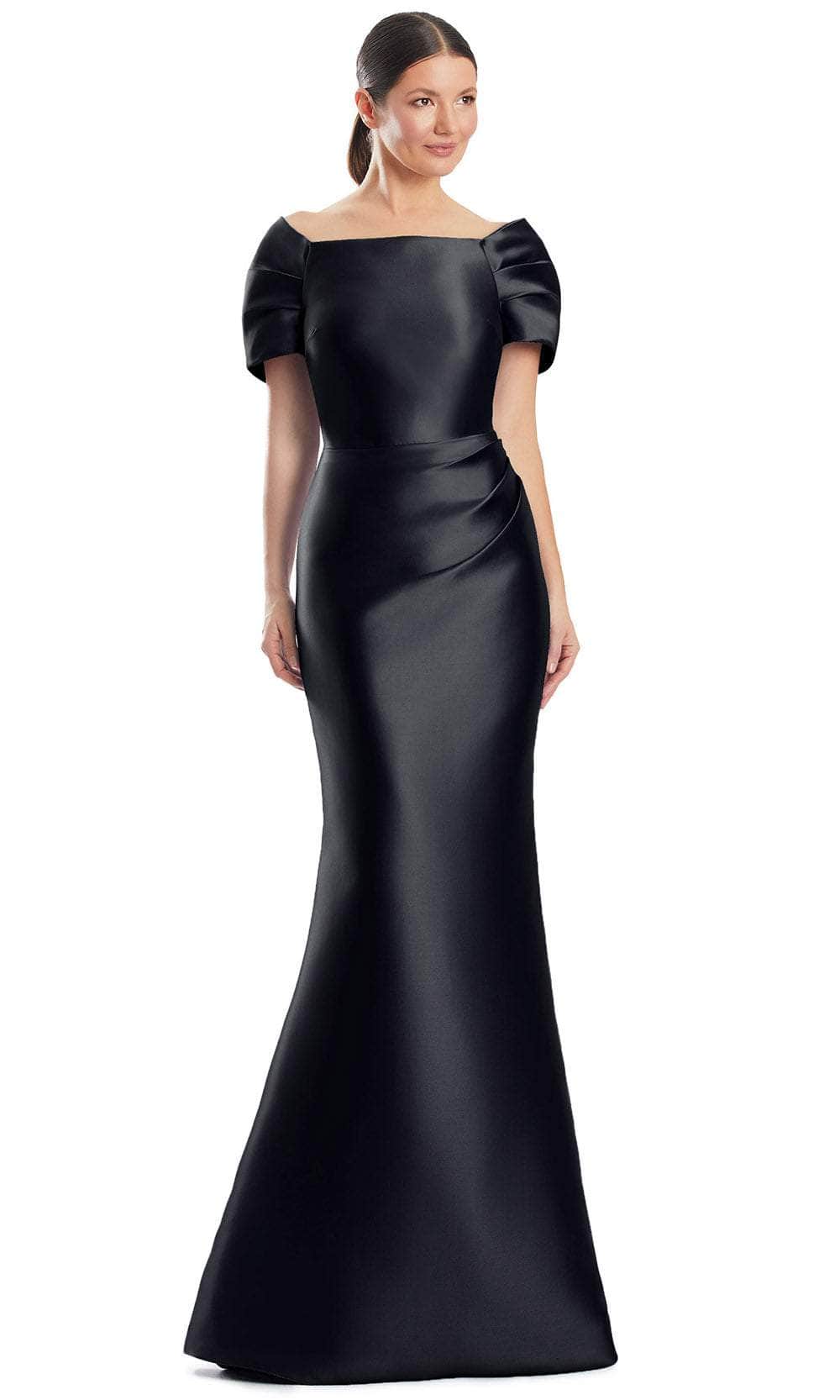 Alexander by Daymor 1967S24 - Puff Sleeve Plain Evening Dress Evening Dresses 4 /  Black