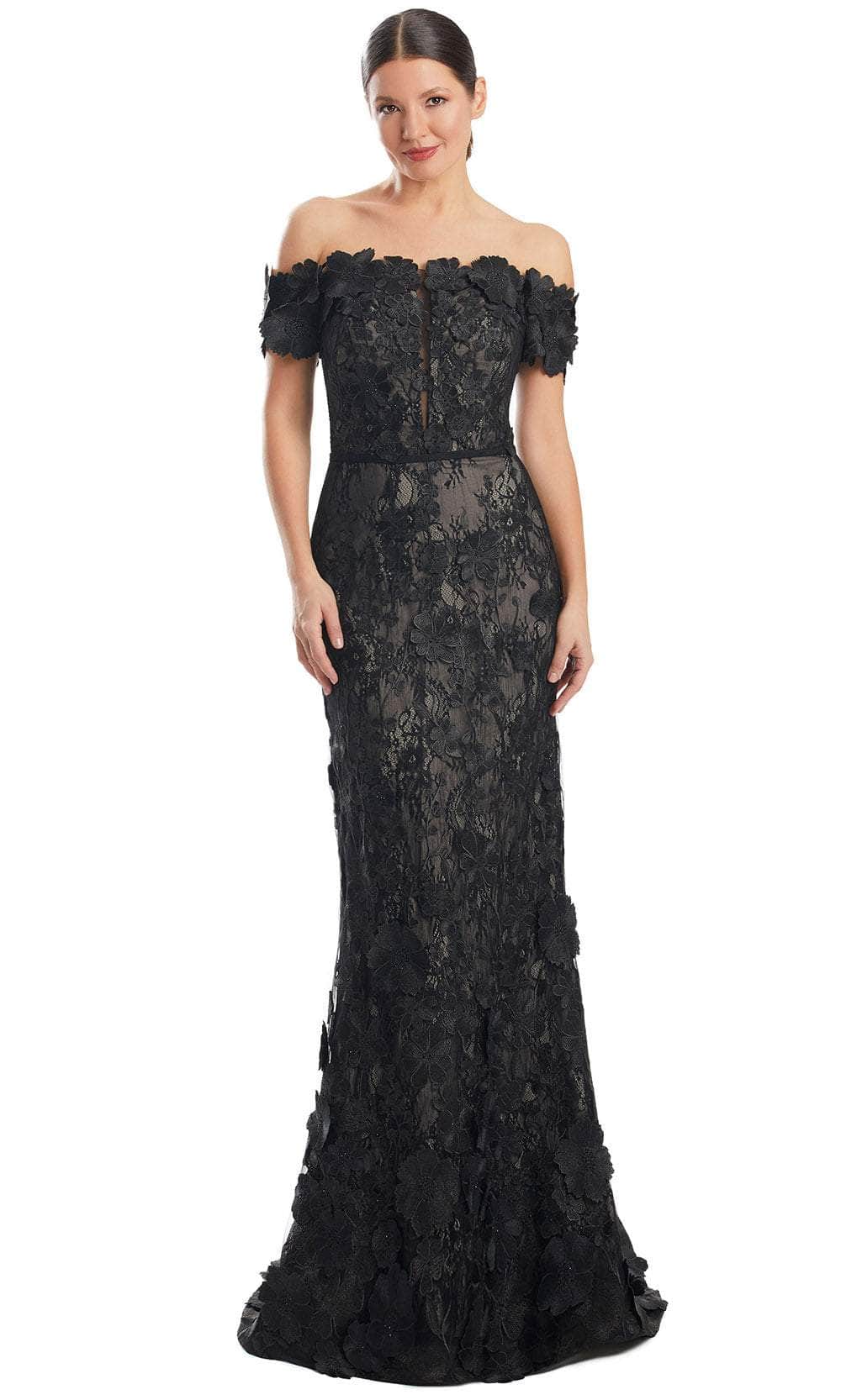 Alexander by Daymor 1971S24 - Off Shoulder Lace Applique Gown Prom Dresses 4 /  Black